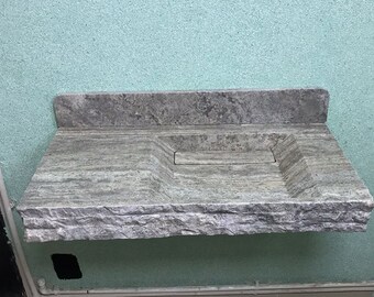 Travertine Wall Mount Sink with Backsplash: Natural Stone Vanity (40x19.6x5)