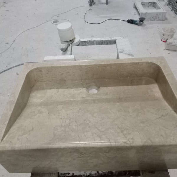 Beige Marble Rectangular Sink - Wall Mounted Marble Sink, %100 Natural Stone, Washbasin, Sink for Bathroom, Waschbecken, Marble Sink, Basin