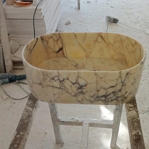 Calacatta Viola Marble Sink, Floating Sink , Marble Sink Vanity, Powder Room Sink, Wall Mounted Sink, Bathroom Sink,  Handmade Marble Sink
