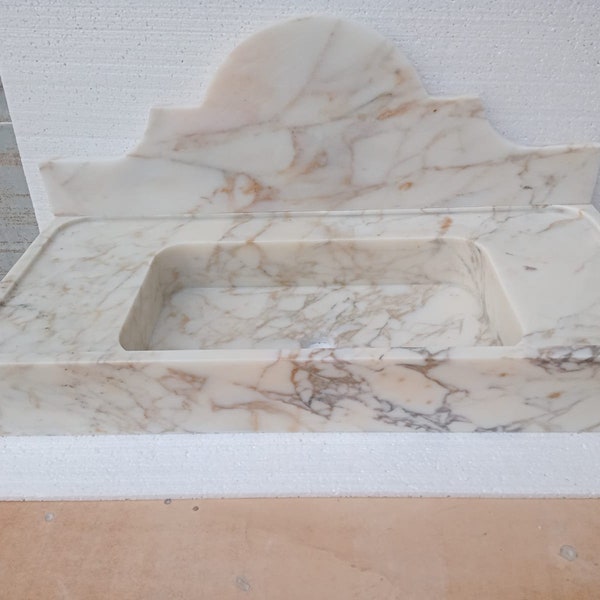 Calacatta Viola Marble Sink Wall Mount Marble Sink, Marble Bathroom Sink Powder Room Sink, Calacatta Marble Sink with Backsplash, Sink Basin