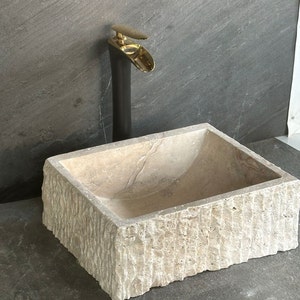 Travertine Sink Wall Mount Marble Sink Marble Bathroom Sink Powder Room Sink Custom Vanity Top Travertine Sink  Countertop Sink Bathroom