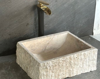 Hand Carved Travertine Marble Sink: Wall Mount or Countertop