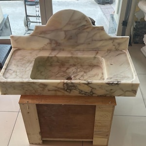 Gold Calacatta Marble Sink, Sink with Backsplash,  Wall Mounted Sink, Rectangular Marble Sink, Sink for Bathroom Design