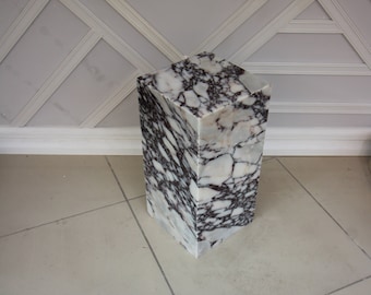 Handmade Calacatta Viola Marble Plinth: Cube Side Table