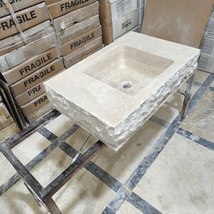Handmade Travertine Marble Sink: Wall Mounted Natural Stone Washbasin
