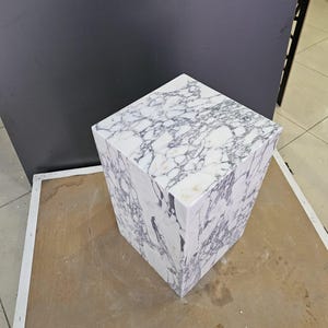 Handmade Calacatta Viola Marble Plinth: Honed Cube Side Table