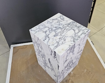 Handmade Calacatta Viola Marble Plinth: Honed Cube Side Table