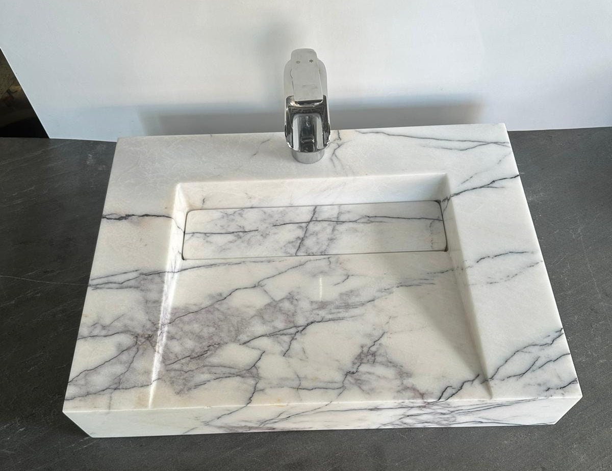 Carrara Marble Sink Powder Room Sink Custom Vanity Top Marble Sink Wall ...