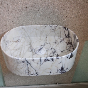 Calacatta Marble  Sink, Handcrafted Natural Stone Basin, Wall Mounted Marble Sink, Rounded Corners Calacatta Viola Marble Sink for Bathroom