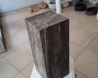 Natural Travertine Plinth Table: Modern Stone Side Table