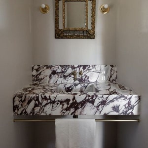 Hand Carved Calacatta Viola Marble Wall Mounted Sink