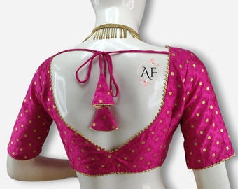 Pink Chanderi Blouse: Handmade Ethnic Sari Top