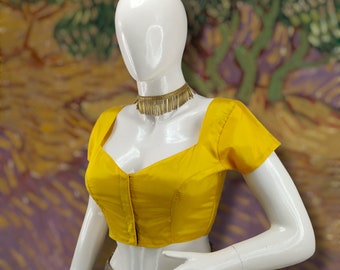 Yellow Dupioni Silk Blouse - Stylish Saree/Lehenga Top for a Chic Ethnic Look