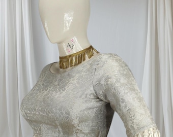 Silver Chanderi Saree Blouse: Indian Boat Neck Half Sleeve