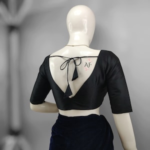 Prince Cut Dupion Silk Blouse: Handmade Black Sari Top