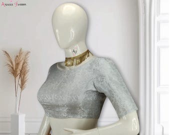 Chic Blue Chanderi Blouse | Half Sleeve Boat Neck Design | Stylish Ethnic Top