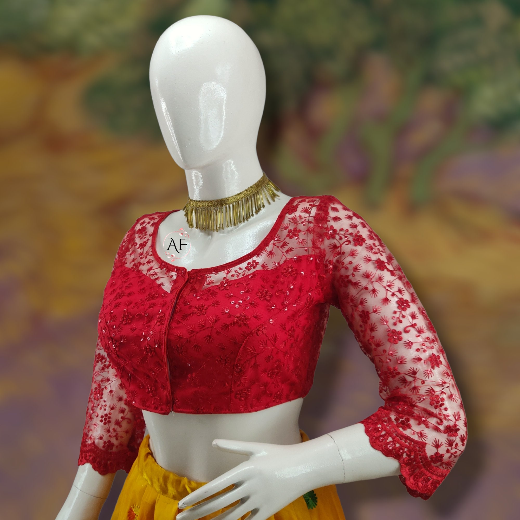 Handmade Dupion Silk Blouse: Deep Neck, Full Sleeves, image size:2000x2000