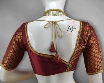 Elegant Chanderi Silk Saree Blouse: Handmade Ethnic Party Wear