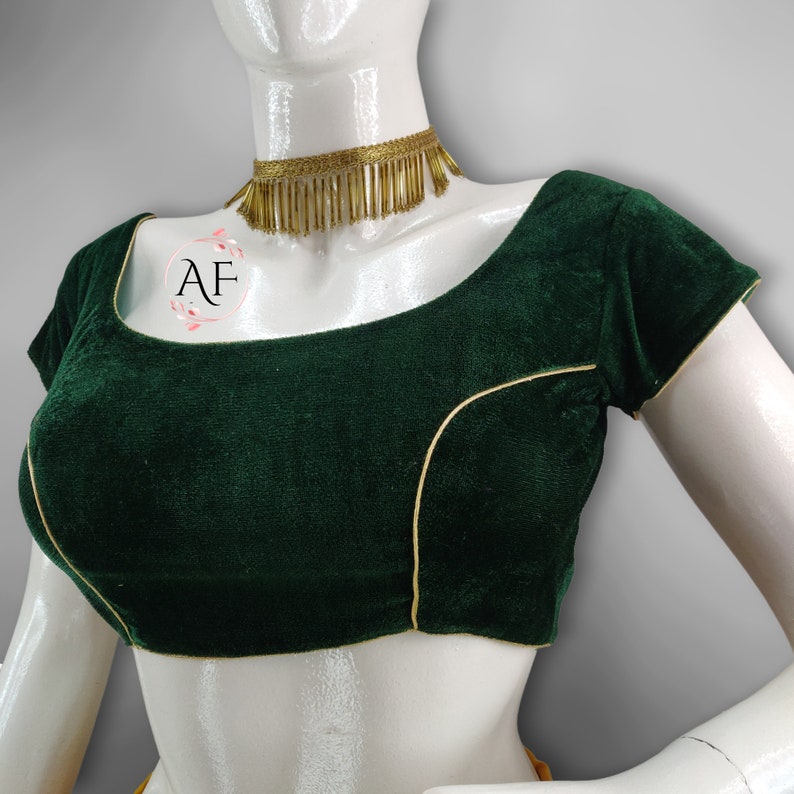 Green Velvet Fancy Neck Blouse