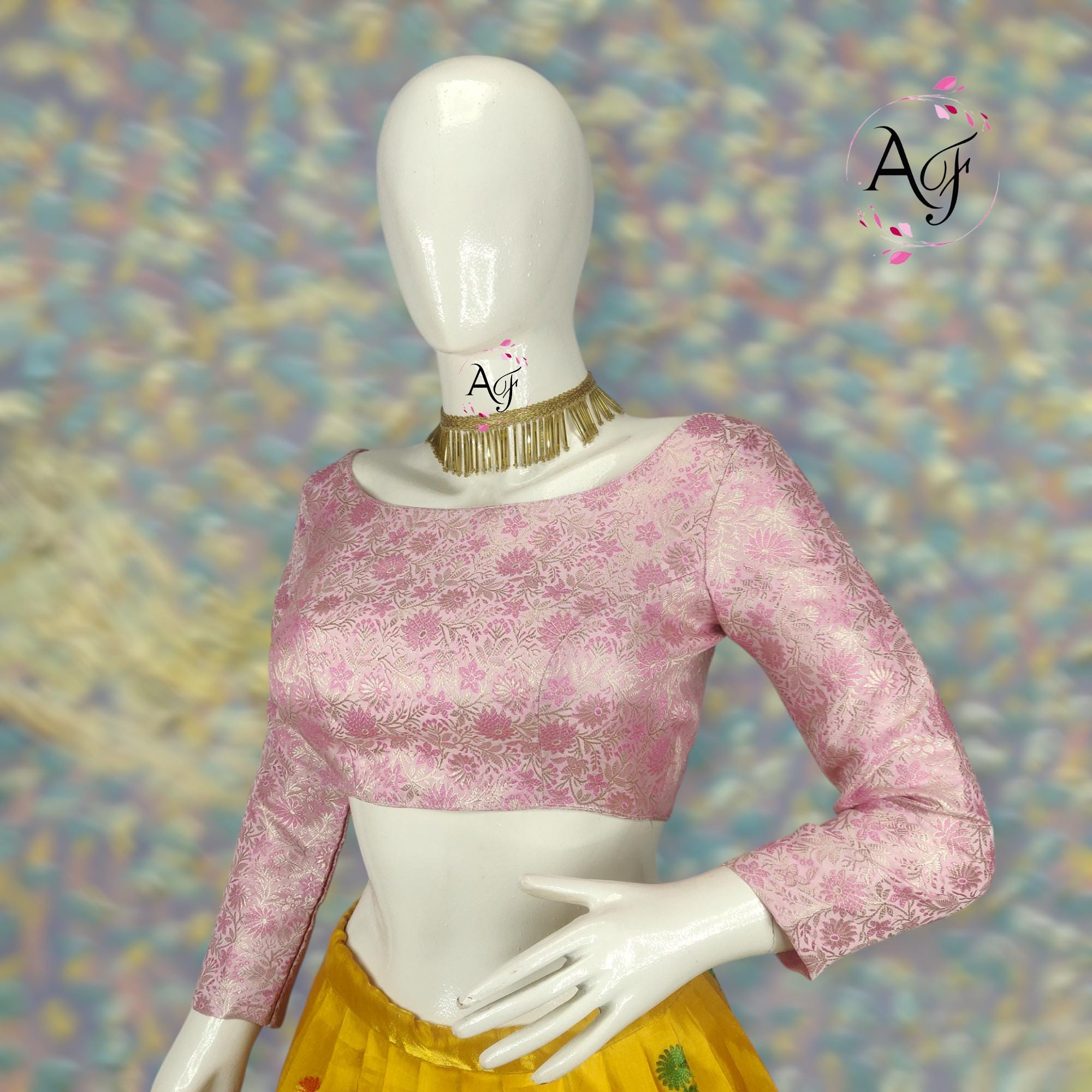 Baby Pink Embroidered Blouse with Layered Skirt & Belt (OA-70) main image 0