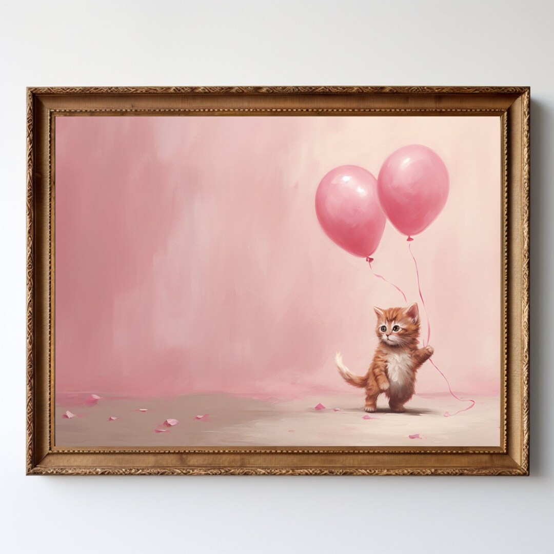 Kitty Printable Wall Decor Kitten Wall Art Kitty With Pink Etsy