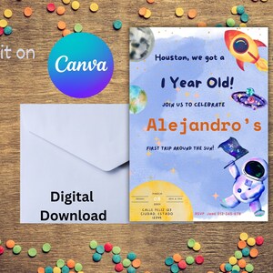 Astronaut Boy Birthday Party Invitation Editable in Canva Galaxy Party Template Space Birthday Galactic Outer Space Instant Download