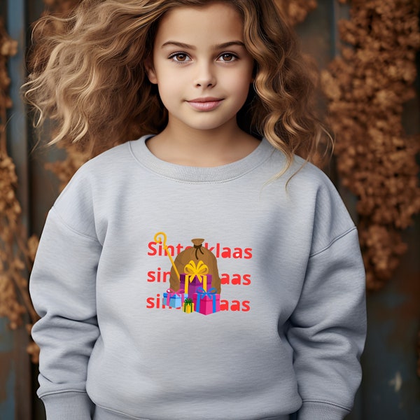 Kinder sweatshirt/ trui, Sinterklaastrui, sinttrui, pakjesavondtrui, KAdo sinterklaastrui, schoenkado, uniek design sinterklaas trui,