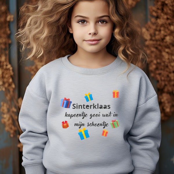 Sinterklaas kinder Sweatshirt, Met tekst liedje sinterklaas kapoentje, kado sinterklaas. Sinterklaastrui, Kindertrui sint, kleding Sint,