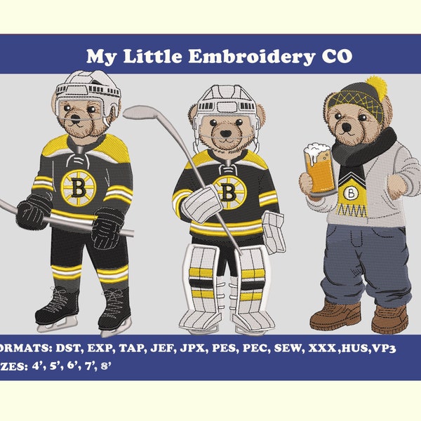 Hockey Bear Embroidery /3 in 1/ Trendy Embroidery, Bear Machine Embroidery, Embroidery designs, Embroidery files, xxx,pes,jef, exp