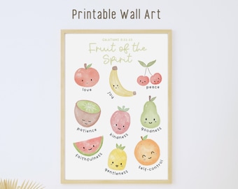 Cartel imprimible del arte de la pared del fruto del espíritu / decoración de la guardería cristiana / regalo de la guardería cristiana / cartel de obras de arte cristianas, impresión de arte