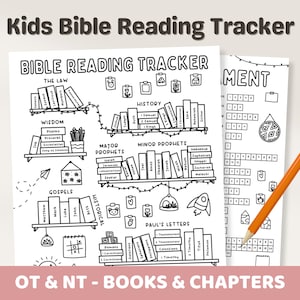 Kids Bible Reading Tracker Printable | Books of the Bible, Old & New Testament | Bible Chapter Log Christian Coloring Sunday School Activity