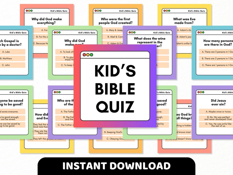 30 Kids Bible Trivia Cards Printable | Children & Family Bible Quiz ...