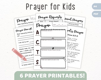 Prayer Printable for Children | ACTS Kids Prayer Template | Sunday School Prayer Journal, Kids Elementary Church Ministry Worksheet Activity