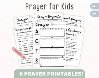 Oración imprimible para niños / Plantilla de oración para niños ACTS / Diario de oración de la escuela dominical, Actividad de la hoja de trabajo del ministerio de la iglesia primaria para niños