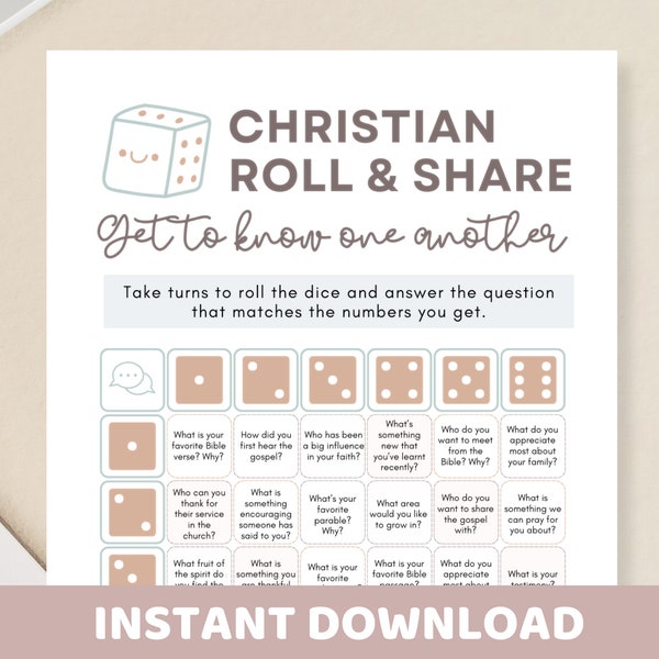 Christian Dice Roll & Share Game Printable | Church Bible Roll Tell Dicebreaker | Church Party Icebreaker, Youth Group Camp, Womens Ministry