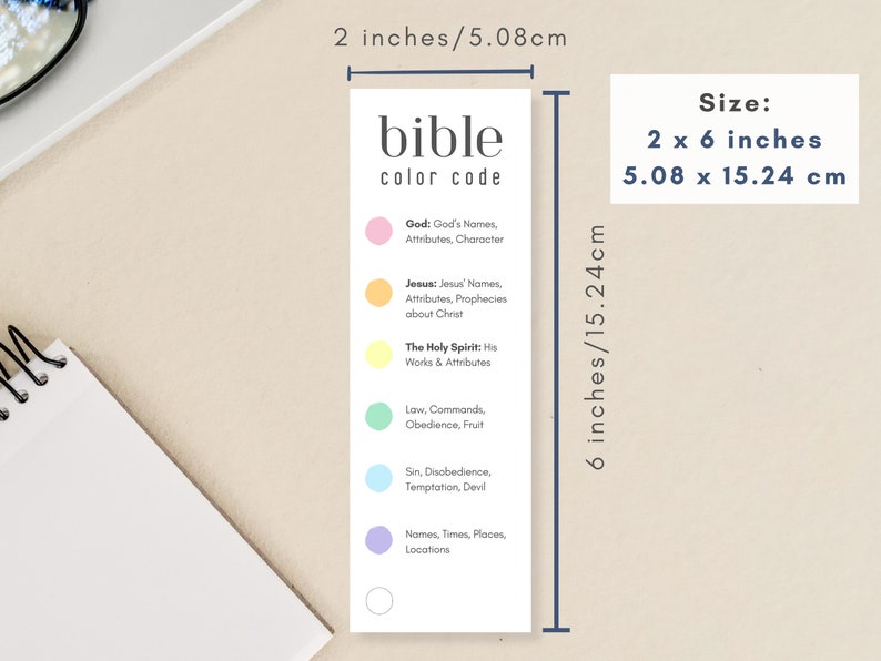 2x6 inches Bible Study Bookmarks. Bible Color Code bookmark