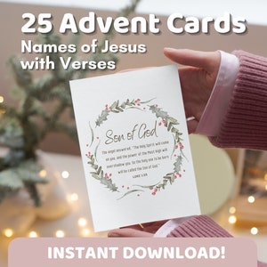 25 Advent Calendar Cards With Names of Jesus & Bible Verses Printable ...