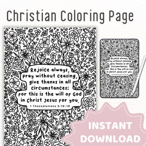 Christian Coloring Page Printable | Bible Verse Coloring, Floral Faith Based Coloring, Adult Coloring Page | Christian Art Craft Activity