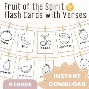 Frucht des Geistes Bildkarten mit Bibelverse | Sonntagsschule Färbung Kinder Kirche Unterricht | Homeschool Vorschule christliche druckbare Kunst