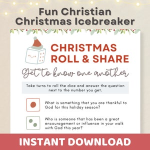 Christmas Christian Dice Roll & Share Game Printable | Church Get to Know One Another Party Icebreaker, Youth Group, Womens Ministry, Advent