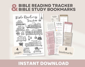 Bible Reading Tracker & Bible Study Bookmarks Bundle Printable | Books of the Bible, SOAP, ACTS Prayer | Women Christian Faith Templates PDF