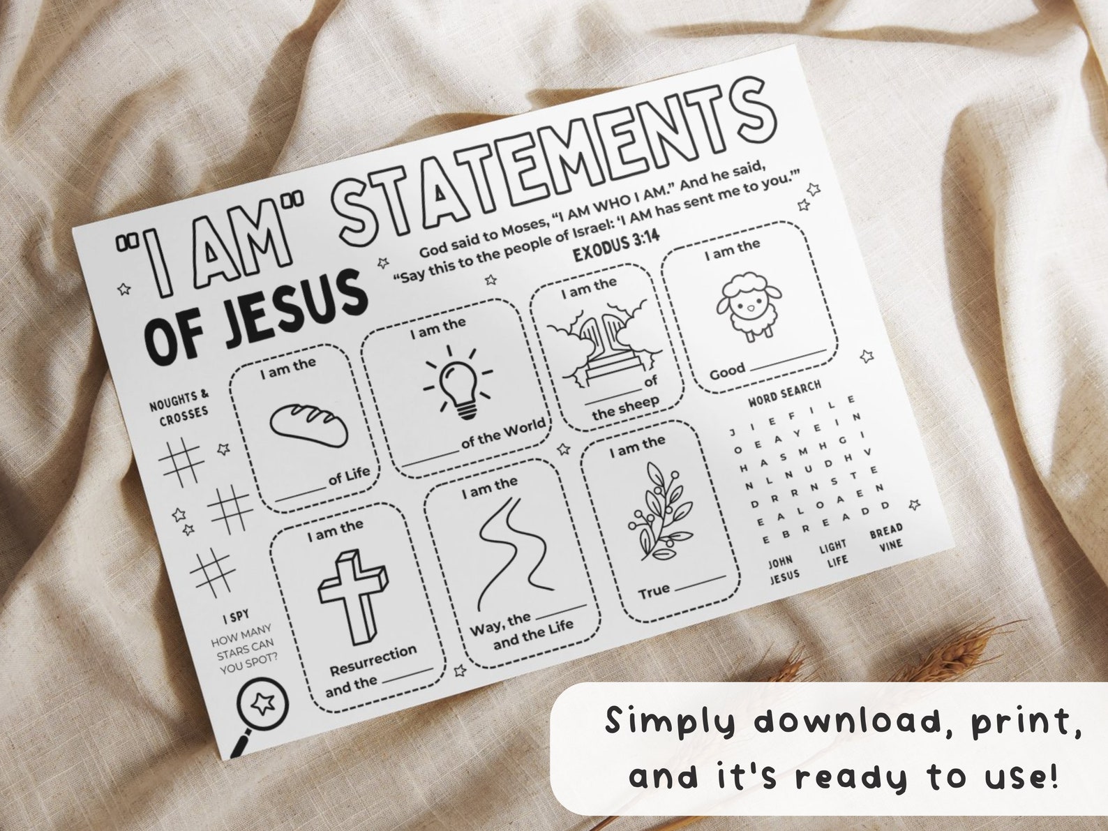 I Am Statements of Jesus Bible Coloring Placemat Printable | Sunday ...