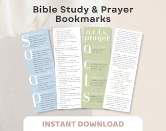 Signet d'étude biblique SOAP et signets de prière ACTS | 4 signets de prière pour l'étude de la Bible PDF imprimable | Marque-page chrétien, ressource pour l'étude de la Bible