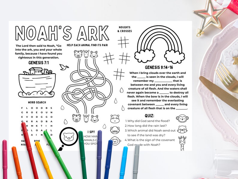 noahs ark activity placemat printable sheet