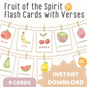 Frucht des Geistes Bildkarten mit Bibelverse | Sonntagsschule Homeschool Unterricht | Kinder Kirche | Vorschule christliche druckbare Kunst