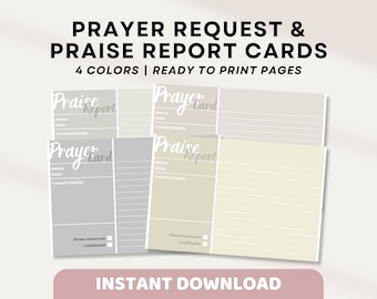 Prayer Request & Praise Report Card Printable PDFs | Church Handouts, Connection Card, Bible Study Group Tool, Ministry Form, Prayer Meeting