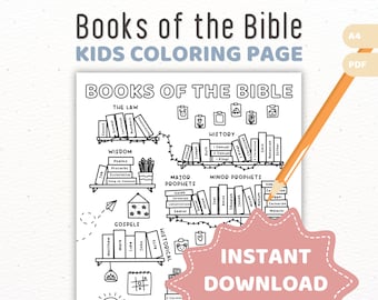 Books of the Bible Coloring Page Printable | Bookshelf Old New Testament | Sunday School Activity, Homeschool Lesson, Kids Childrens Church