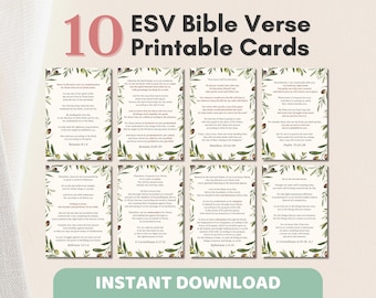 10 ESV Bible Verse Cards Printable | Olive Watercolor Scripture Memory Cards, Christian Greeting Card | Encouraging Verse Scripture Wall Art