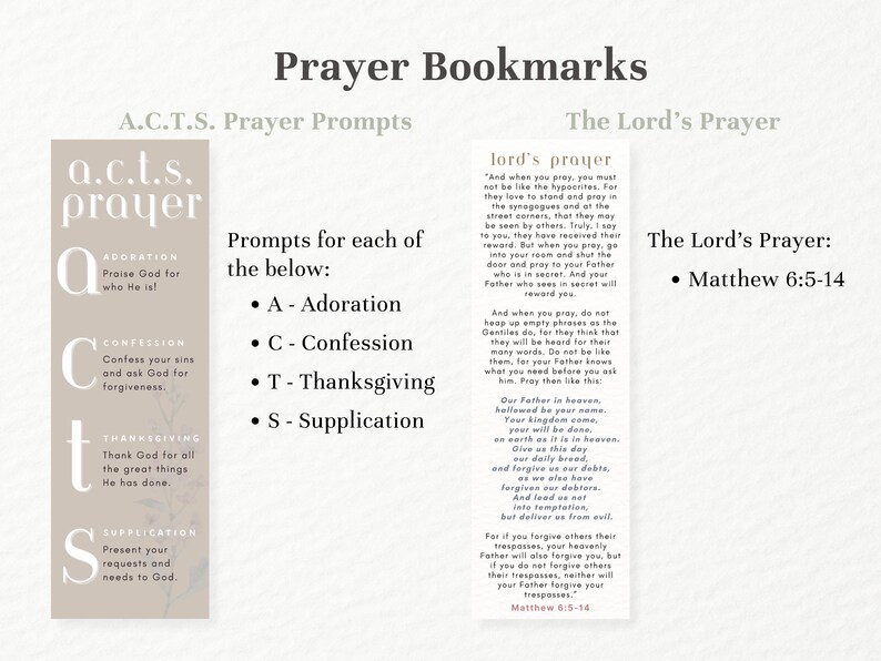 Prayer bookmarks printable with the lord's prayer