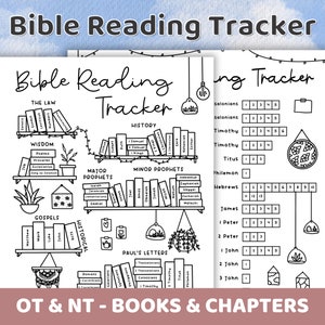 Bible Reading Tracker with Books of the Bible, Old Testament, New Testament | Bible Chapter Log Printable Christian Coloring | Bible Study